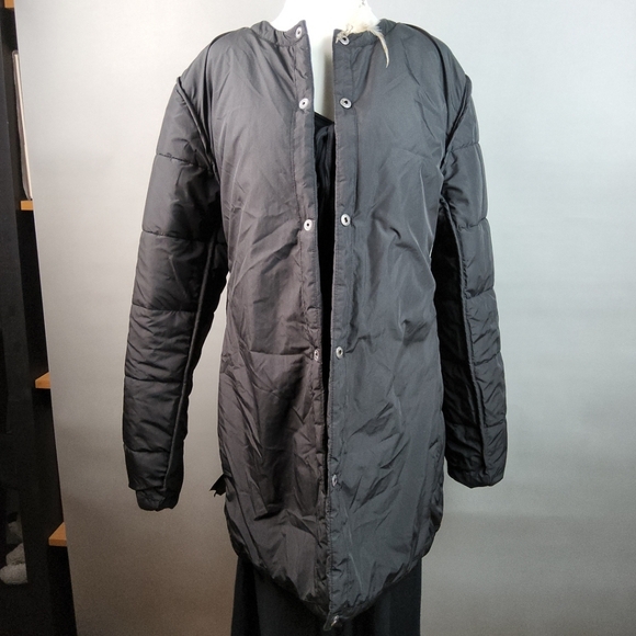NORTH FACE Wmns Sz M Black Collarless Outdoor Snap Up Jacket ComfyCore Flawed - Picture 11 of 14